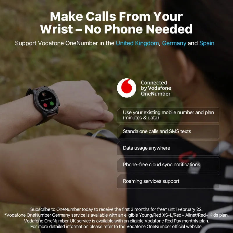 Ticwatch Pro X 47mm smartwatch with 4G calling and dual-layer display on wrist