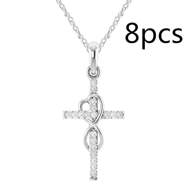 Alloy cross pendant necklace with diamond detail, adjustable chain, gold colour, unisex design