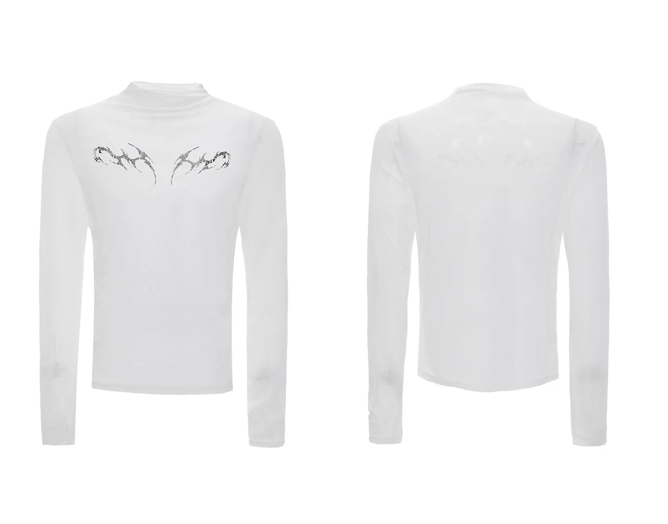 Black slim-fit long sleeve mesh shirt with a cooling ice-feel texture, shown on a model.