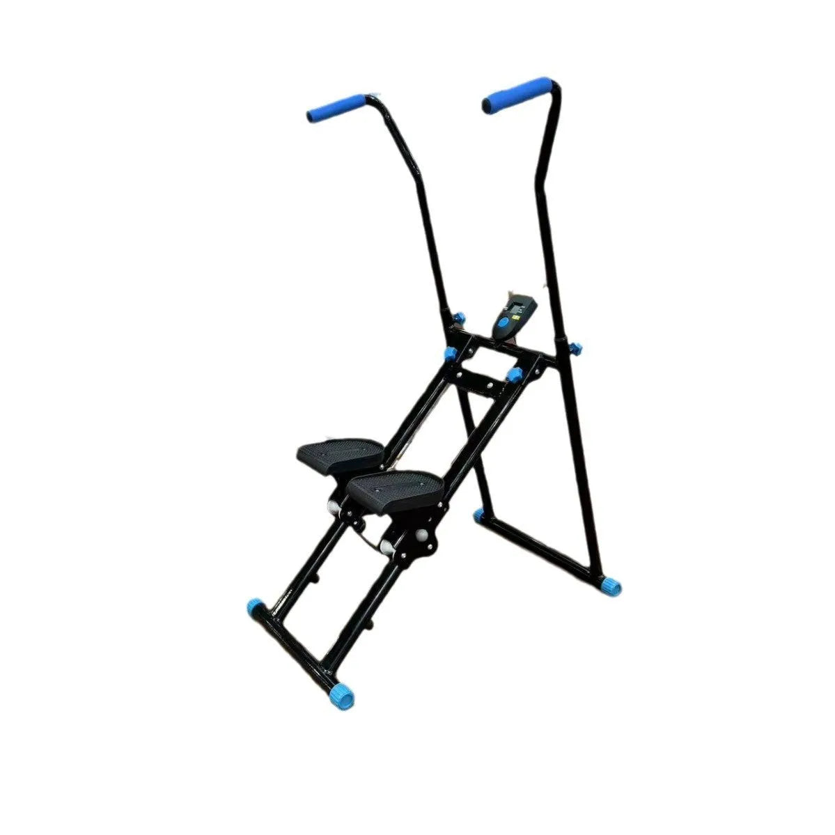 Foldable white treadmill with integrated climbing frame for home fitness workouts