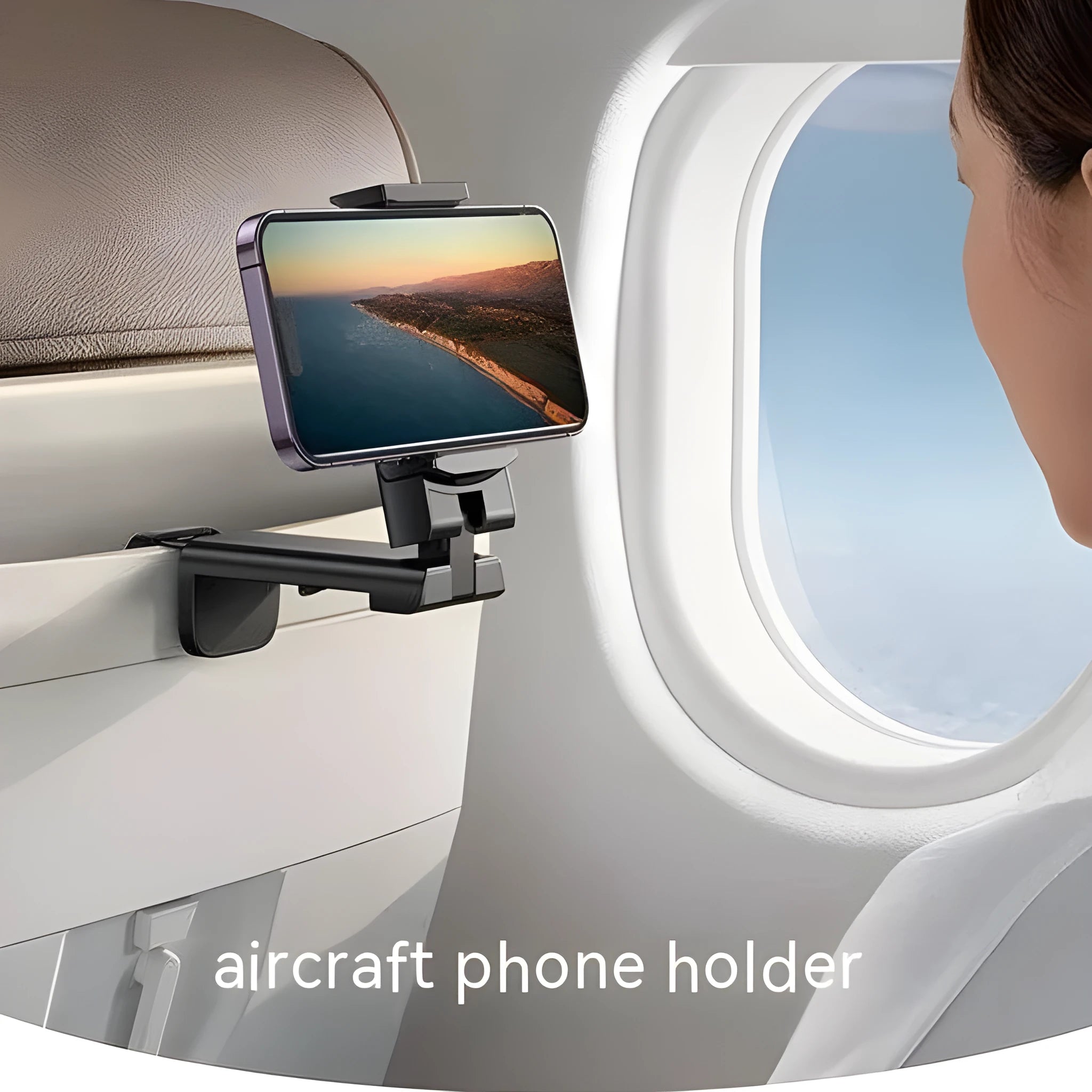 Foldable rotating universal phone holder in black, green, and grey colours on a desk.