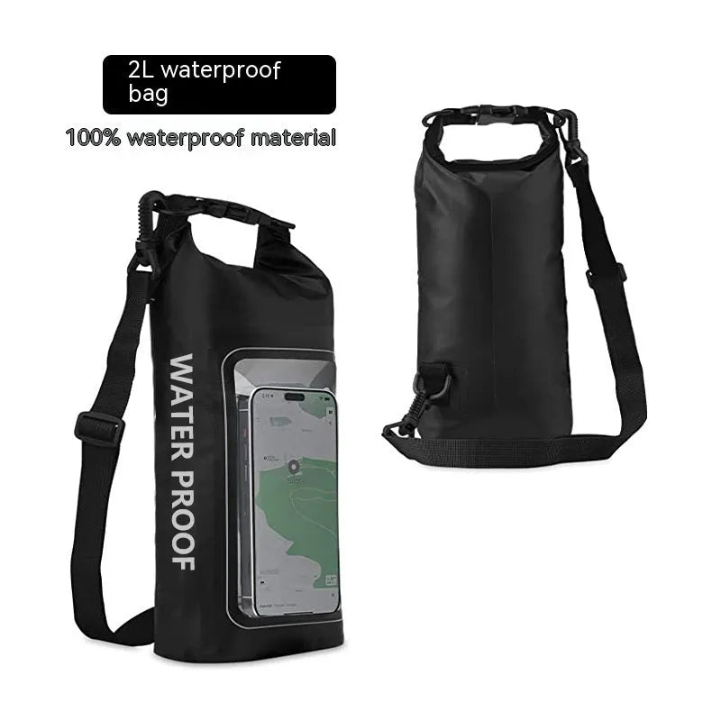 2-litre waterproof crossbody bag made of 500D PVC mesh in army green for outdoor swimming and beach use