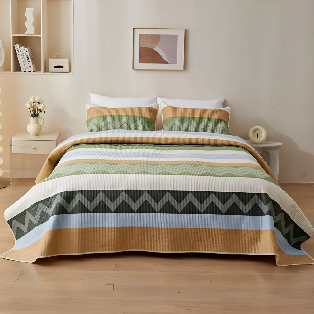 Pure cotton printed bed sheet set in bedspread-style design for 2.2 metre beds