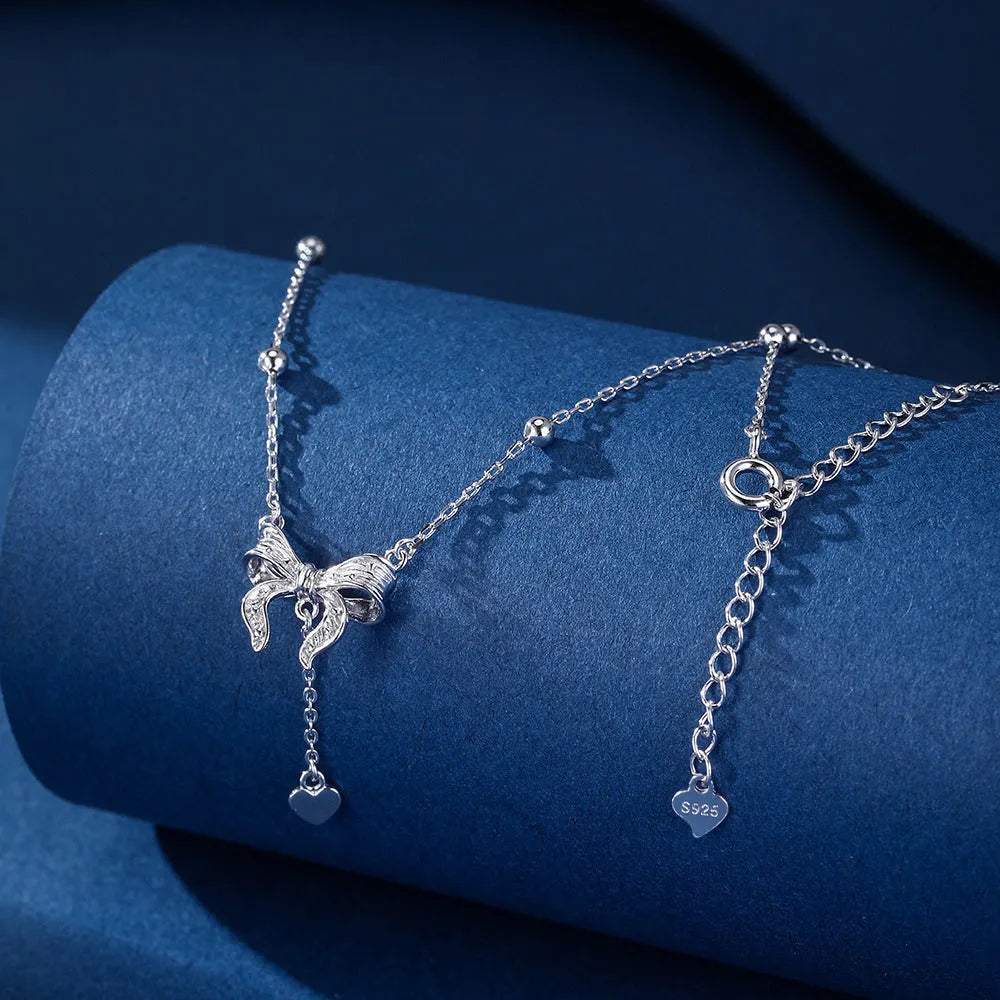 Women's 925 silver butterfly heart clavicle necklace with adjustable 40-45cm O-ring chain