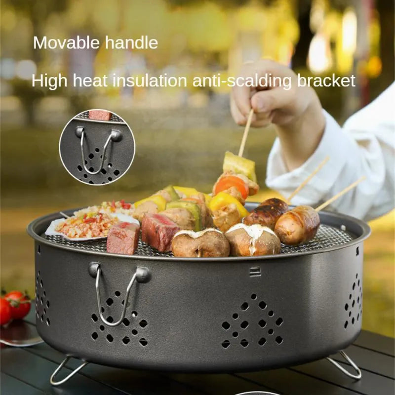 Portable stainless steel charcoal barbecue grill with detachable parts and storage bag for outdoor use