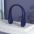Blue USB rechargeable bladeless neck fan with adjustable speed settings