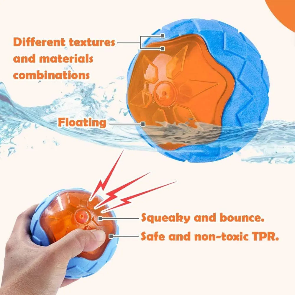 TPR floating squeaky dog toy with bump and spike textures in ball, barbell, or tyres shapes