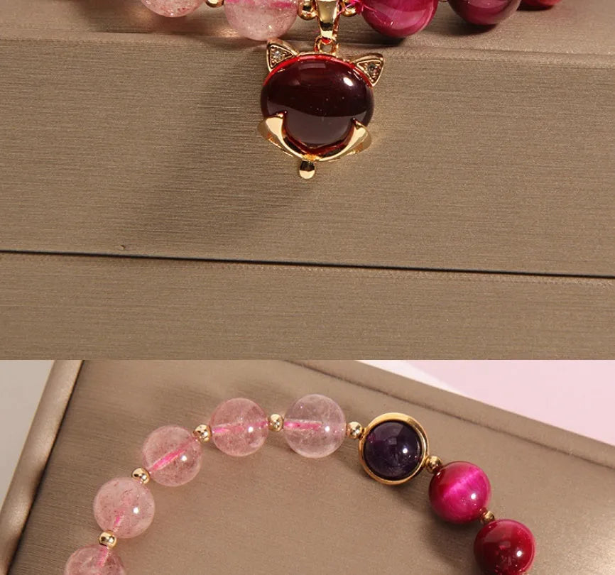 Natural strawberry crystal fashion bracelet for women, simple style, elastic rope, 18cm, in picture colour