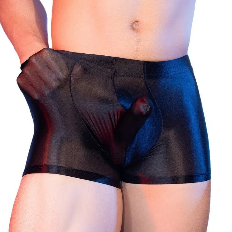 Red men's boxer shorts with an elephant nose pattern, made from seamless Nylon fabric.