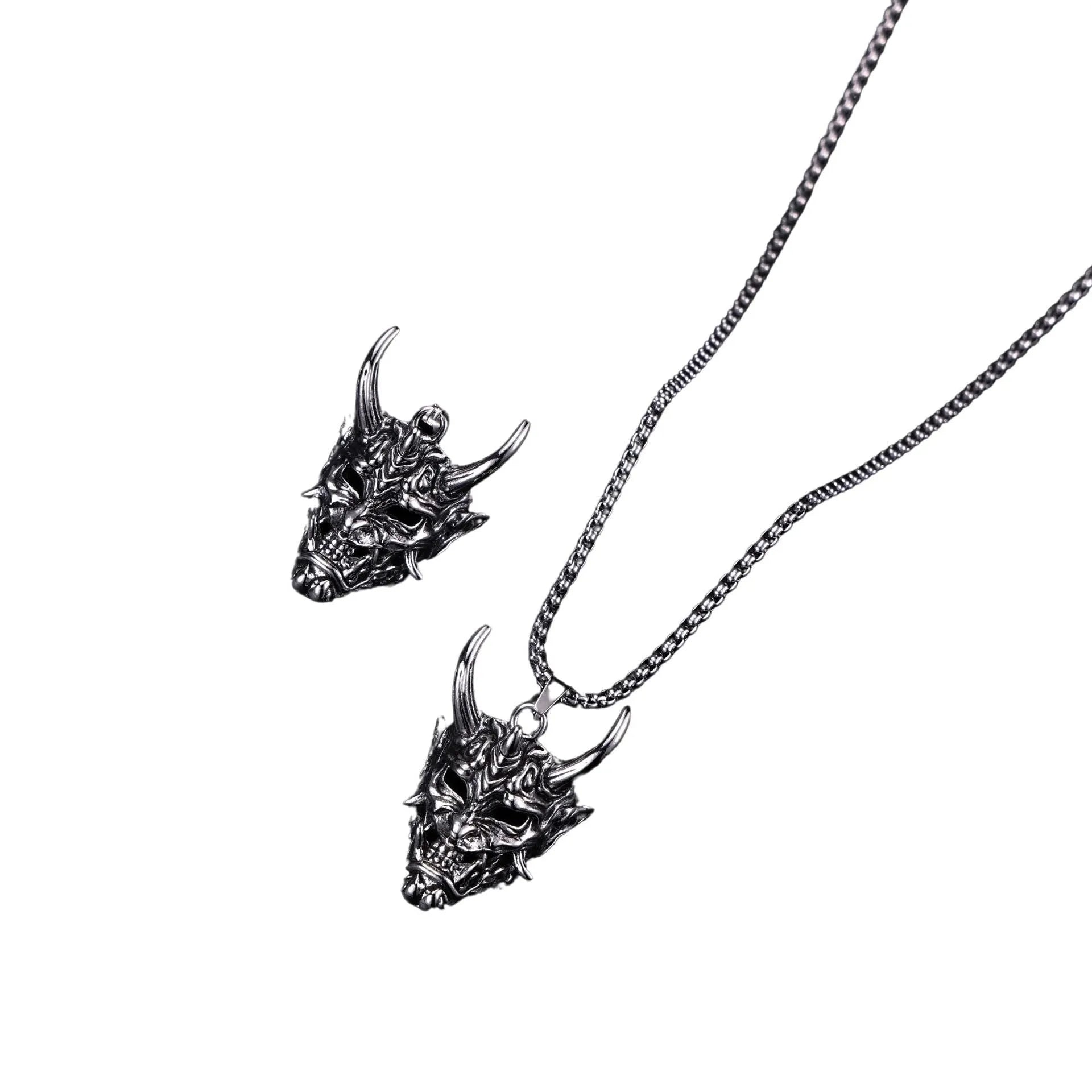 Men's silver vintage necklace with 40mm alloy pendant on adjustable chain