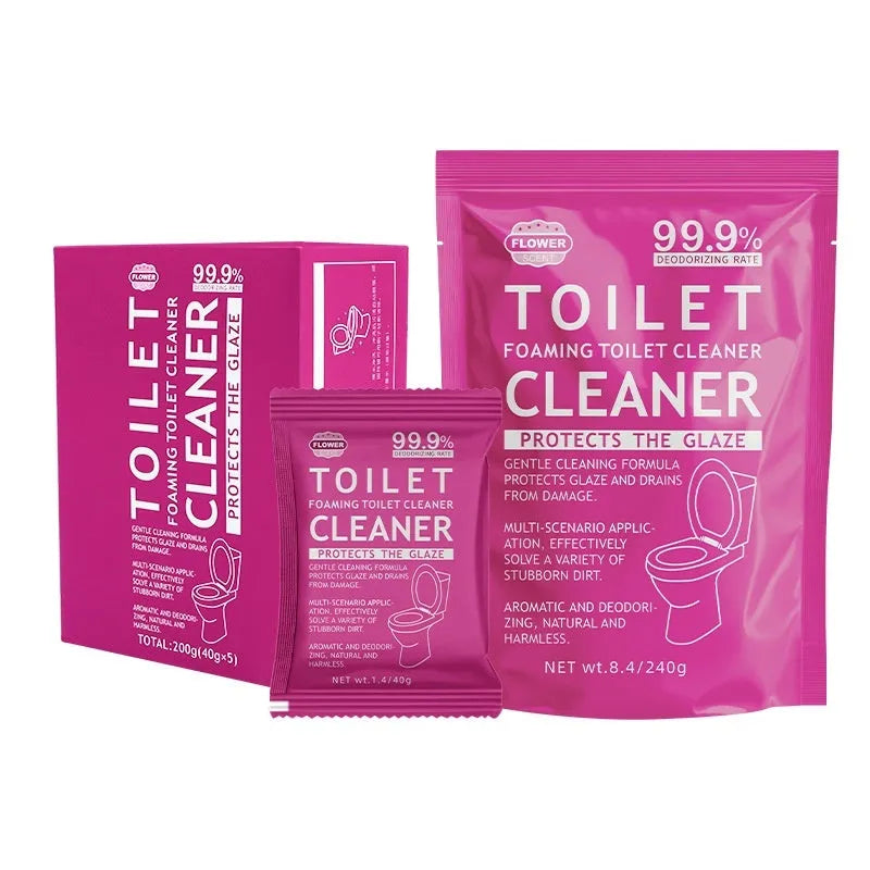 Toilet bubble powder cleaning product in blue ocean or pink floral fragrance options