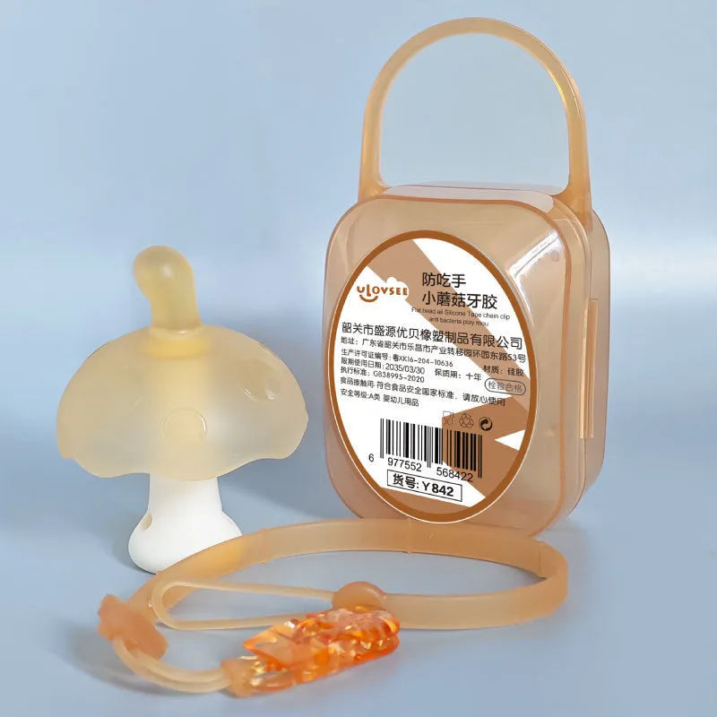 Small mushroom gum chewing jewellery in pink or nano colour with transparent chain and box