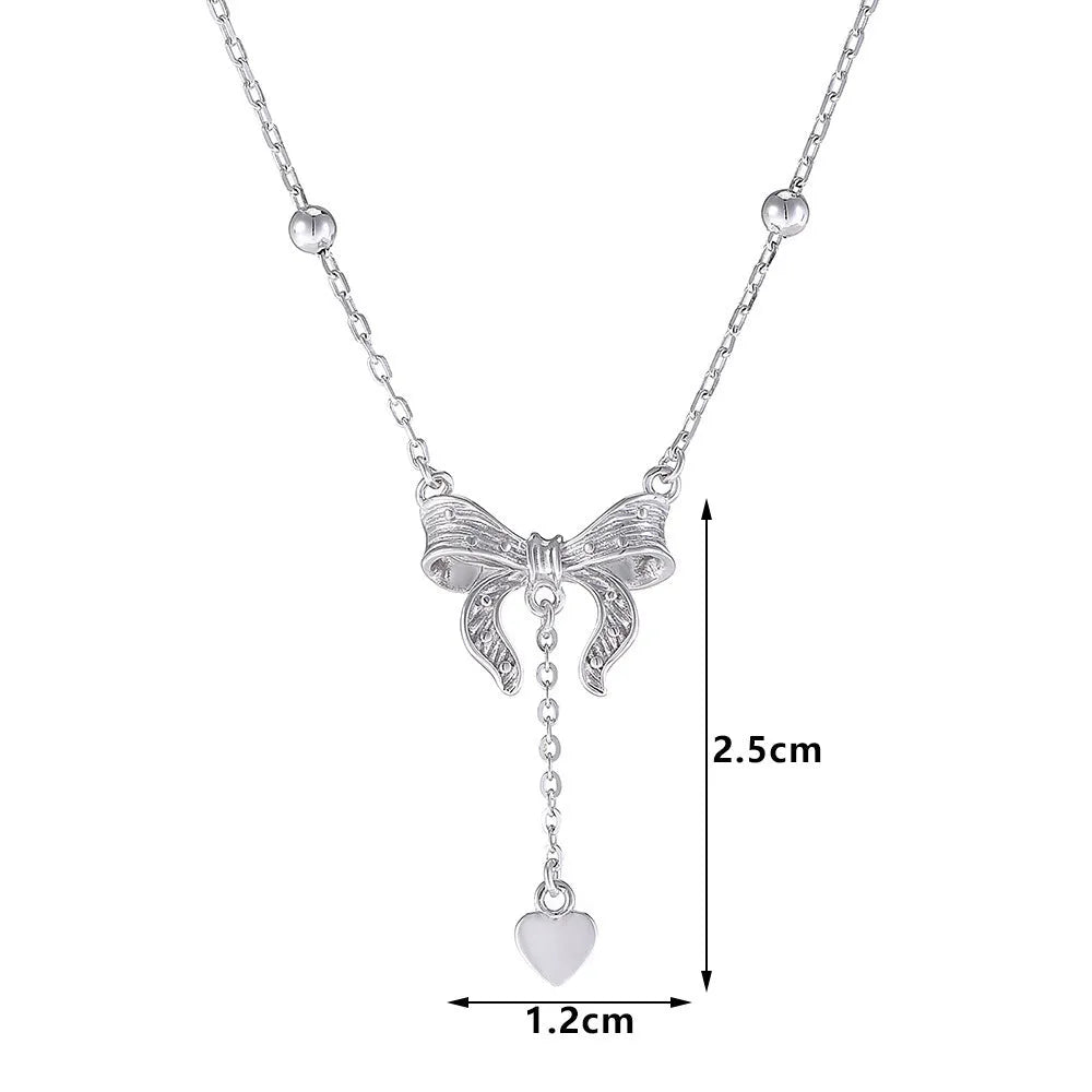 Women's 925 silver butterfly heart clavicle necklace with adjustable 40-45cm O-ring chain