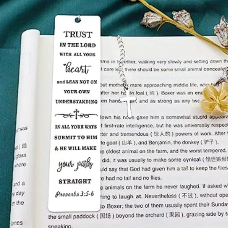 Stainless steel alloy bookmark with Bible verse engraving, European style, CFS5170 steel colour