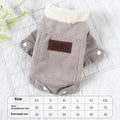 Grey lambswool fleece-lined dog vest for winter warmth, shown with size label.