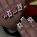 Short French manicure nail art set with bow patterns and S274 glue bottles