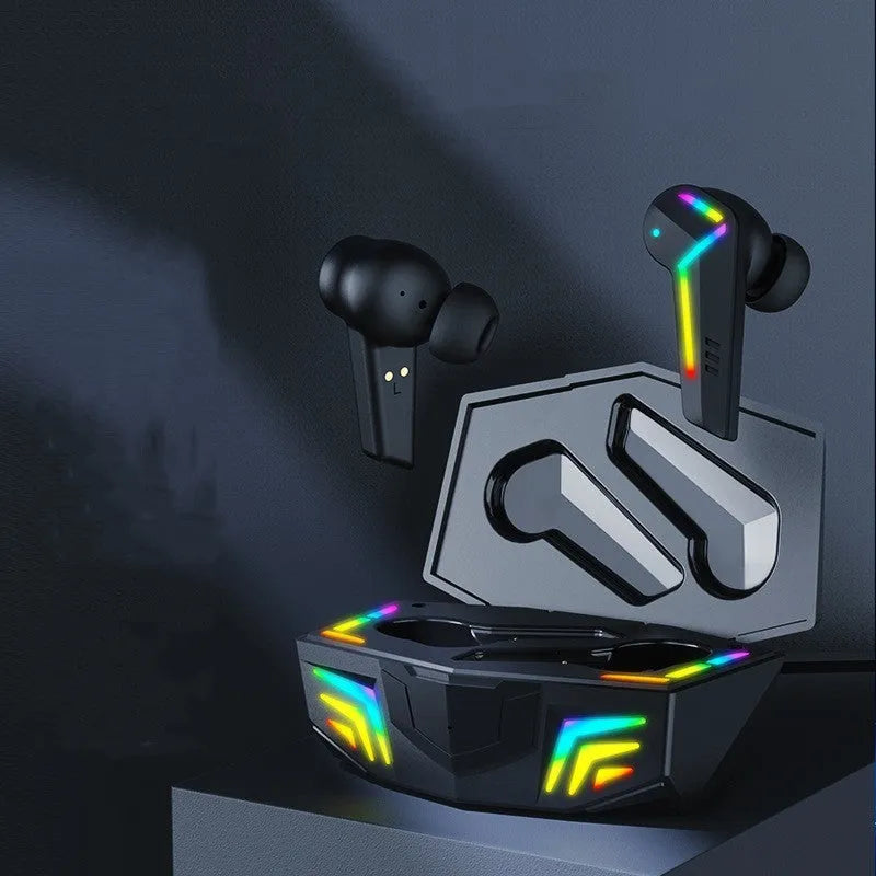 Black wireless Bluetooth earbuds with low-latency for sports and gaming