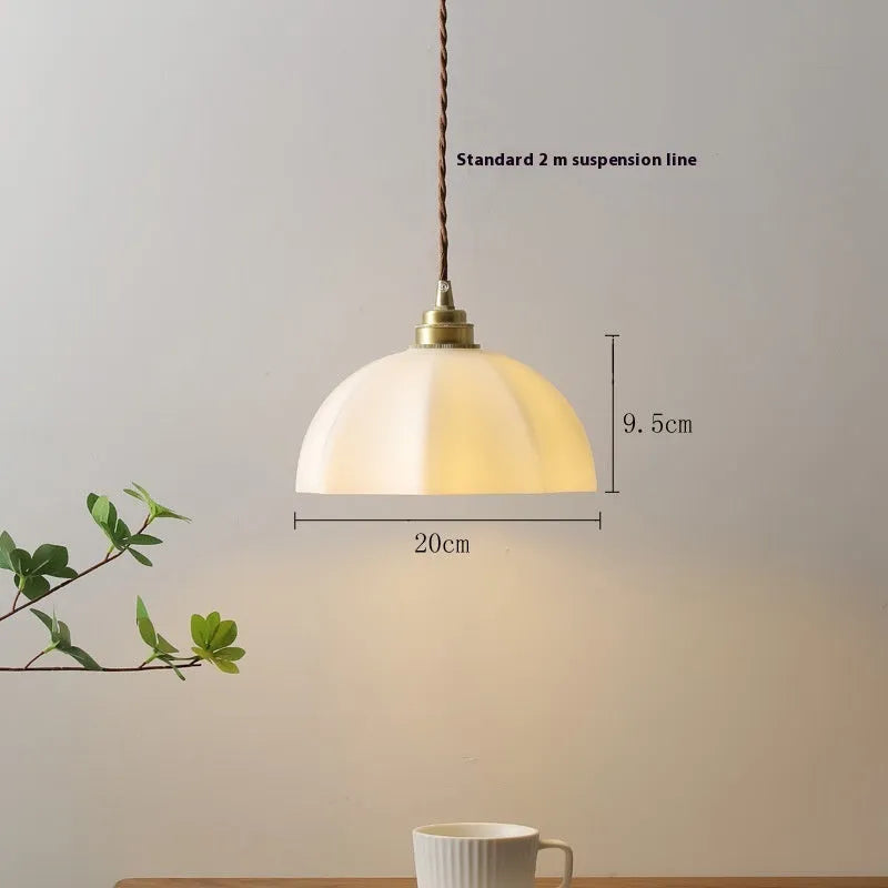 Brass small droplight with copper glass shade in Chinese style for indoor bedside or study use