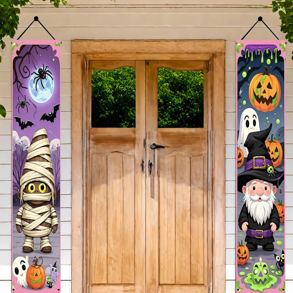 Pair of tall polyester Halloween couplet hanging flags 30x180cm for party decoration