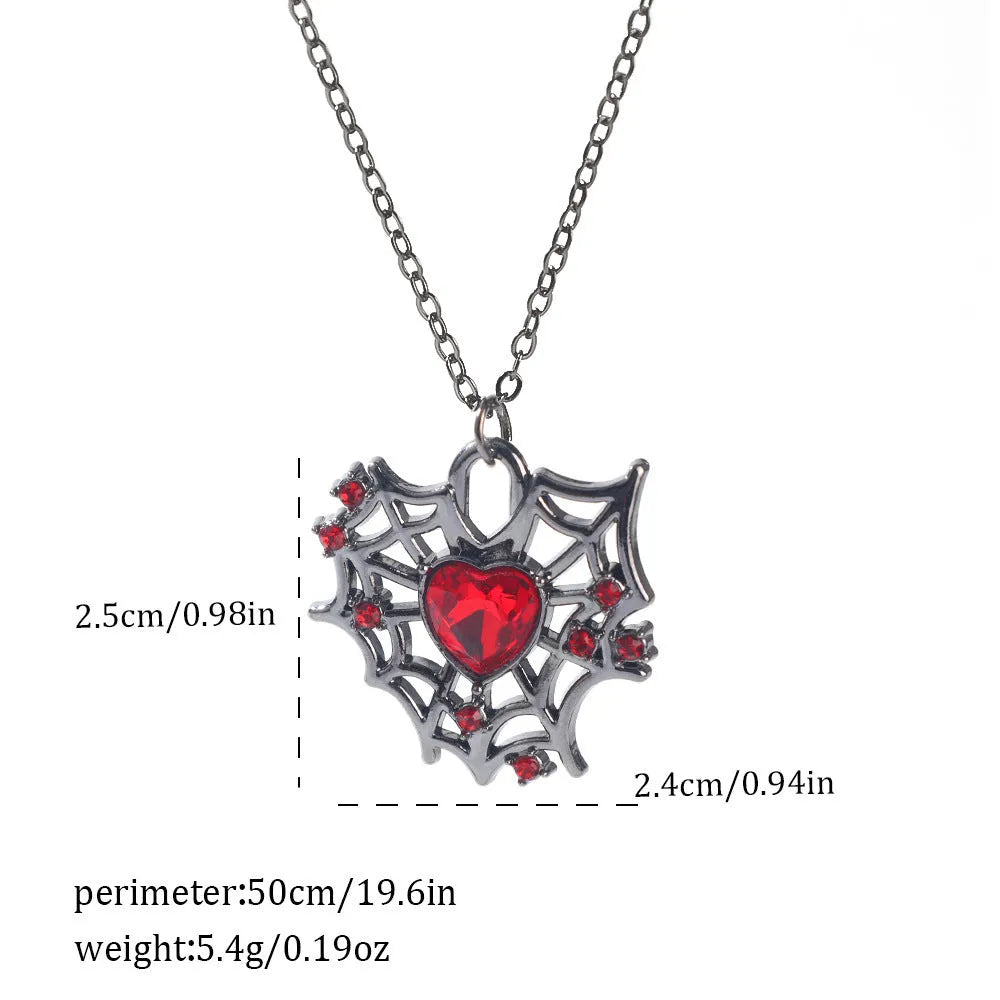Halloween necklace with spider, bat, and skull wing charms on a zinc alloy chain