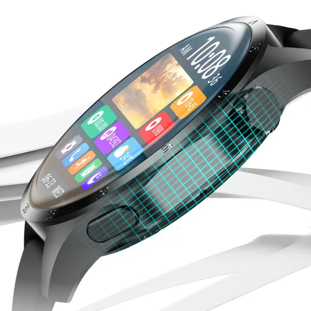 Black smartwatch with Bluetooth calling on a silicone strap, displaying health metrics on its screen.