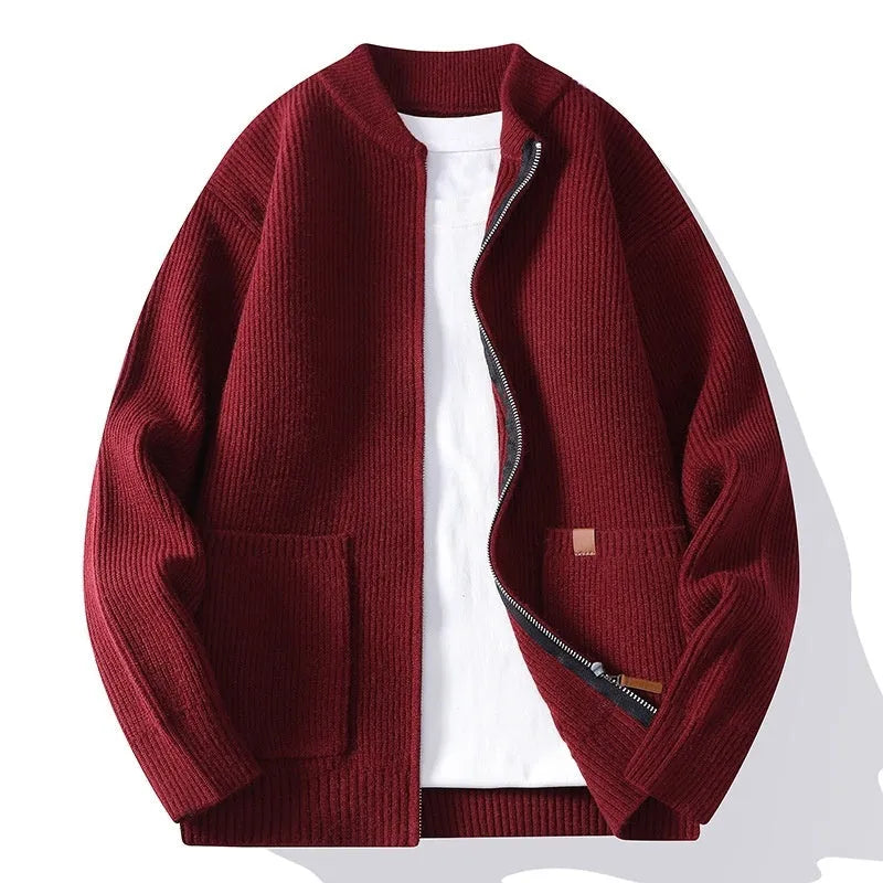 Men's straight cut striped sweater cardigan in chemical fibre blend with Vinylon construction