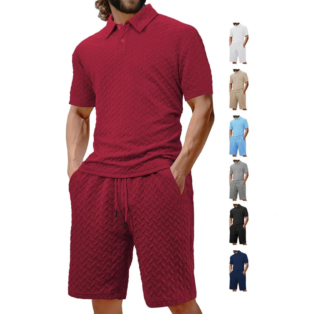 Summer lapels casual short sleeve men's shirt suit in polyester, available in multiple colours, size S-XXXL