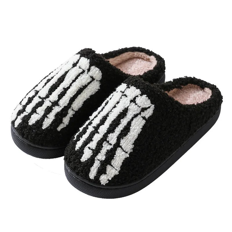 Cartoon ghost hand thermal cotton slippers with suede upper and rubber sole on indoor floor