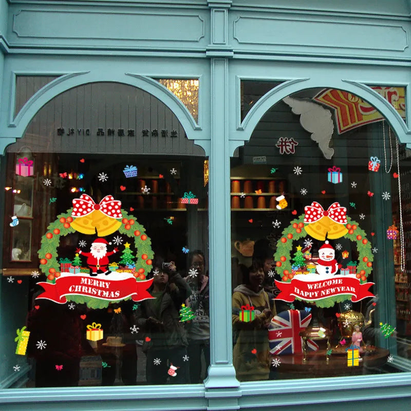 Large colourful cartoon Christmas static wall stickers for glass windows, 60x45cm PVC non-adhesive decorations
