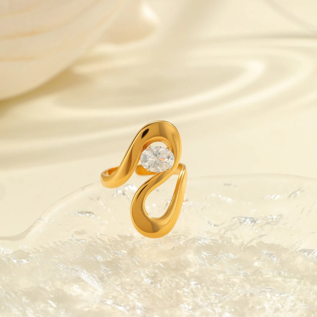 Open mouth geometric zircon ring for women with adjustable stainless steel design in multiple colours