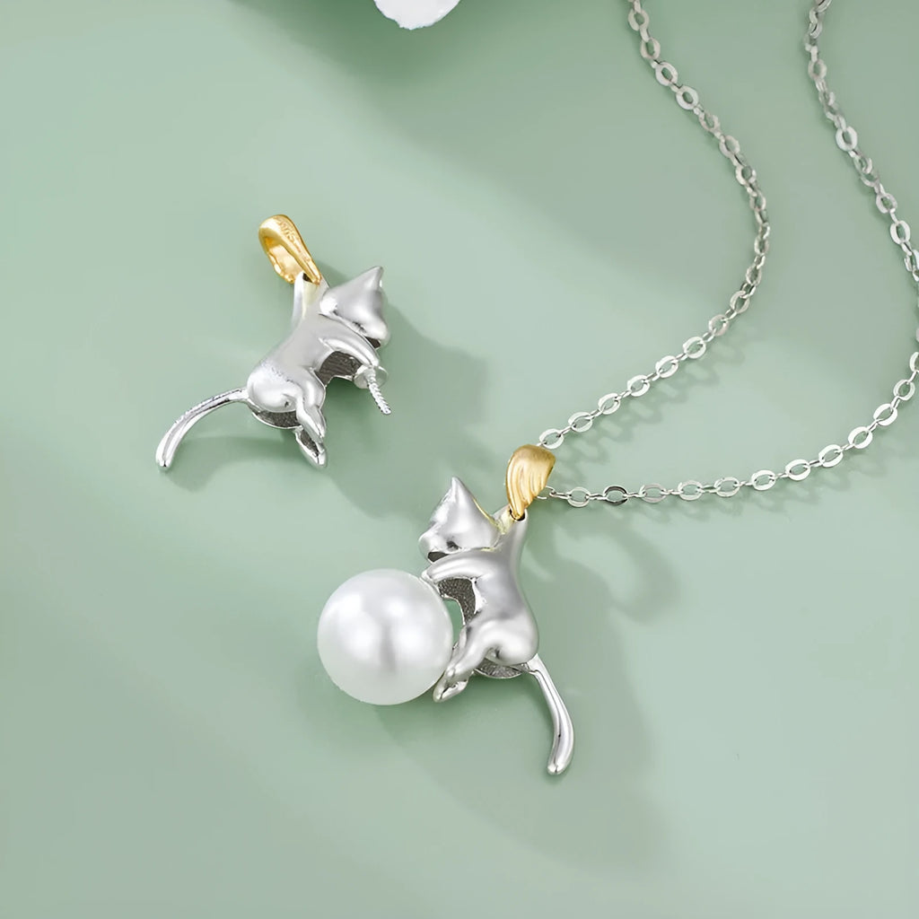925 sterling silver clavicle necklace with cat charm pendant for office wear