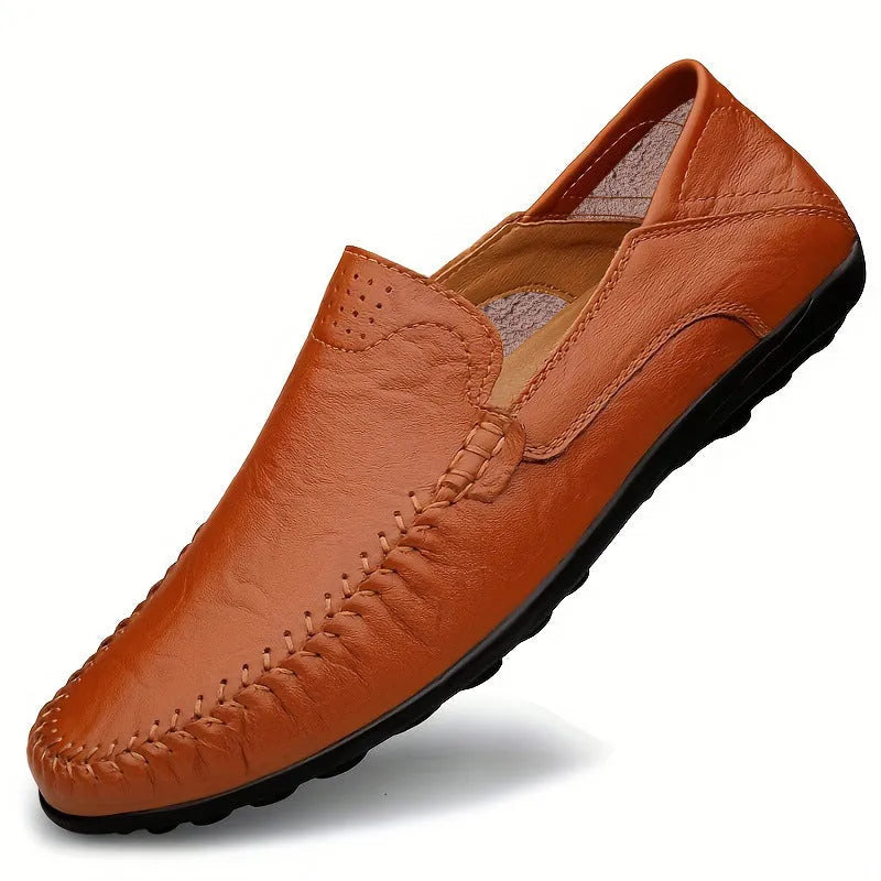 Men's cowhide leather business casual shoes round toe solid colour rubber sole available in black brown and cotton-lined versions