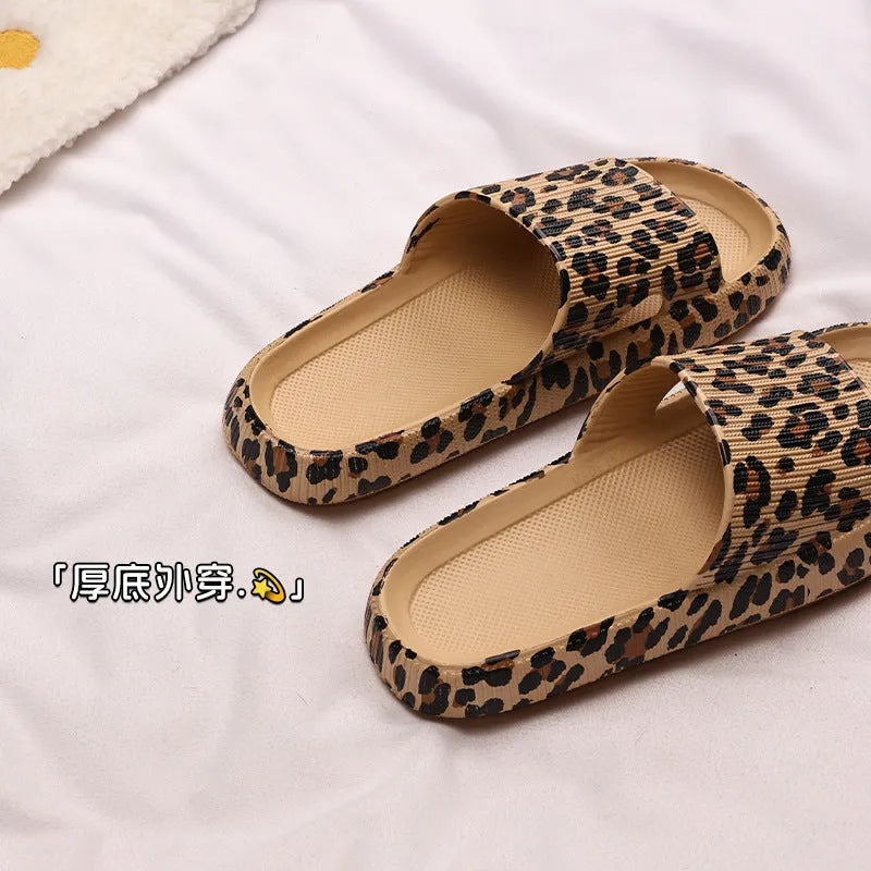Women's Korean style leopard print slippers with thick EVA sole in multiple animal print colours