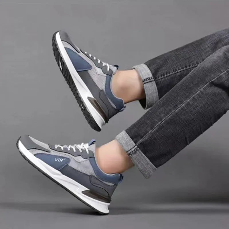 Men's colour block mesh sneakers in black, grey and white colour options with lace-up design