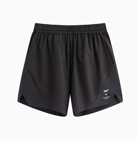 Men's black running shorts with laser punching detail and stretch fabric
