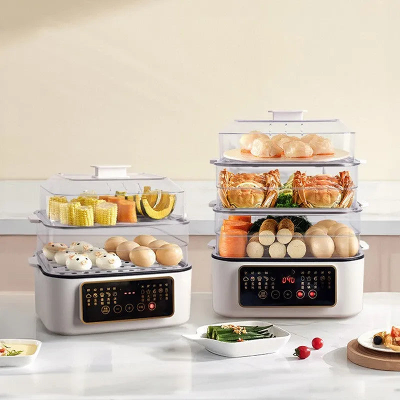 28-litre stainless steel electric food steamer with automatic measuring function