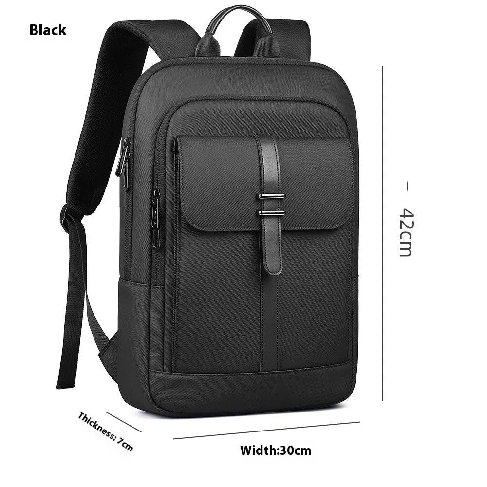 Black Oxford cloth men's backpack with sewing line detailing for daily commute
