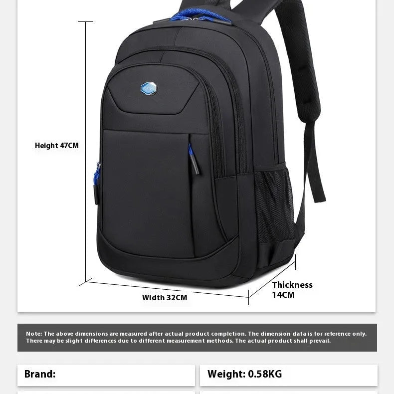 Solid colour Oxford cloth multi-layer backpack with curved shoulder straps in black, blue, green, and red