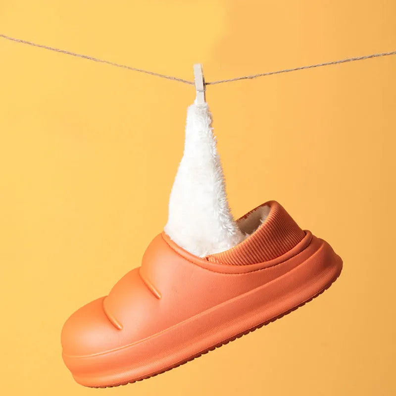 Waterproof couple cotton slippers with EVA sole in yellow, green, black, grey, pink, or orange colours