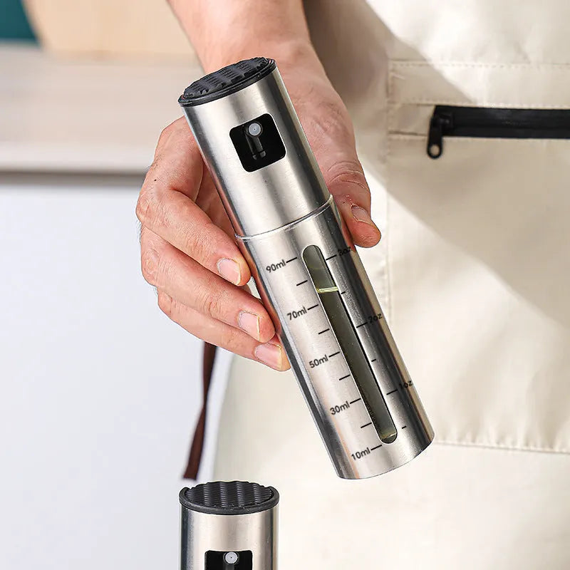 Press-type oil injection bottle 100ml glass with stainless steel visual scale for kitchen use