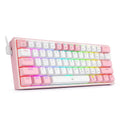 White and pink K617 wired mechanical keyboard with RGB backlighting lit up.