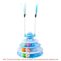 Interactive cat toy with 4-tier carousel, 6 toy balls, bell ball, and 2 teasing rods on a non-slip base