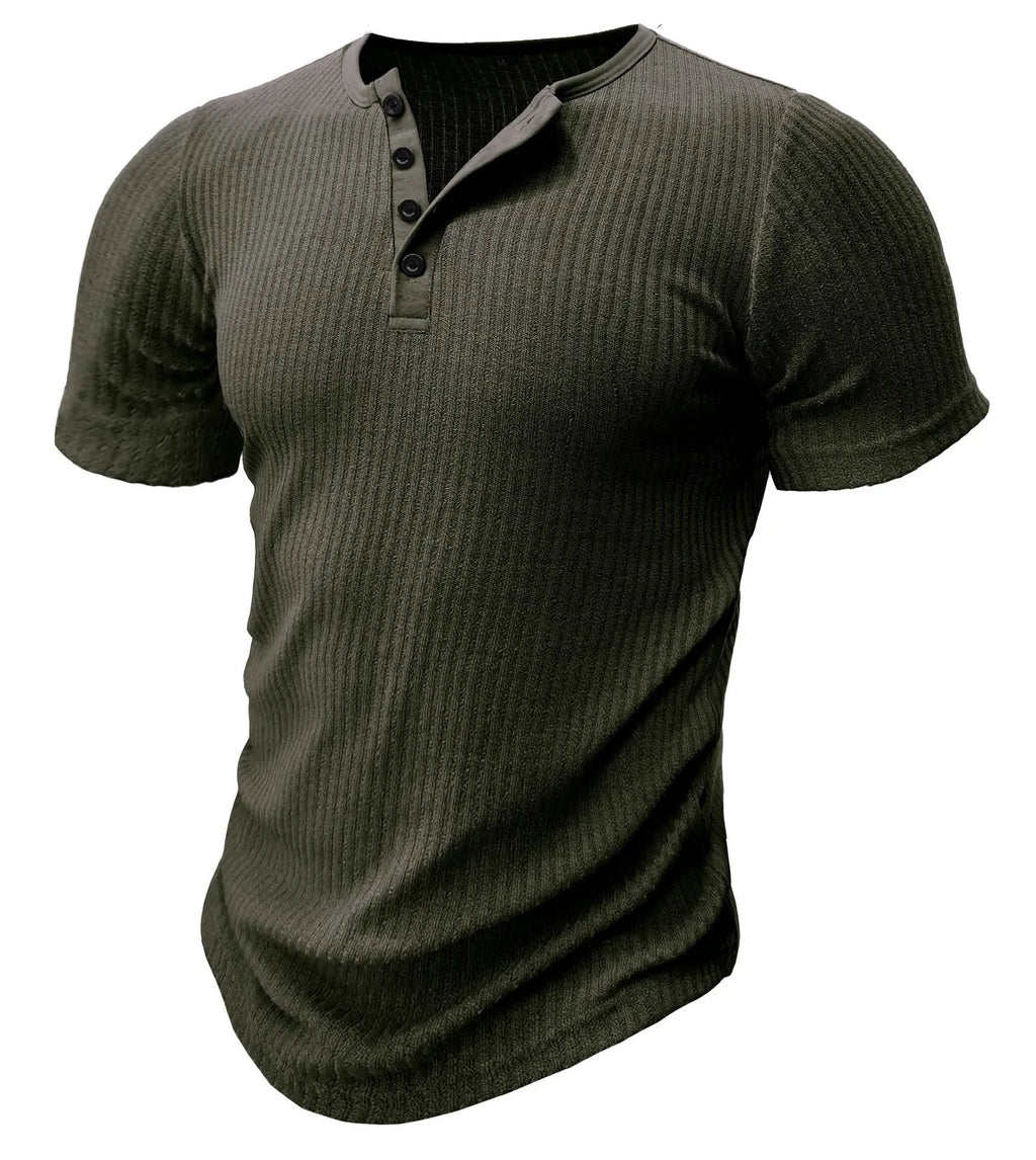 Men's slim-fit short-sleeve sports T-shirt in polyester, shown in army green colour.