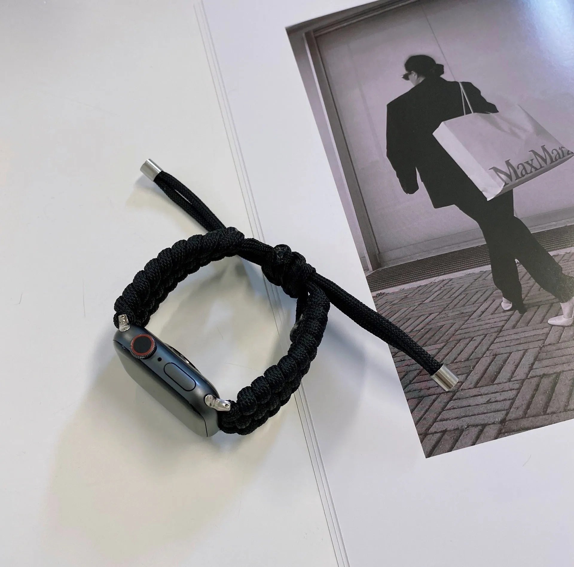 Braided paracord watch strap for Apple Samsung Huawei watches in black colour