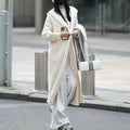 Long gray knitted cardigan hooded trench coat with loose fit and cashmere wool blend fabric
