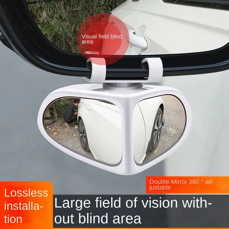 A 10.5x6.5cm car reversing mirror with 360-degree adjustability, high-definition glass, and ABS shell in a black finish