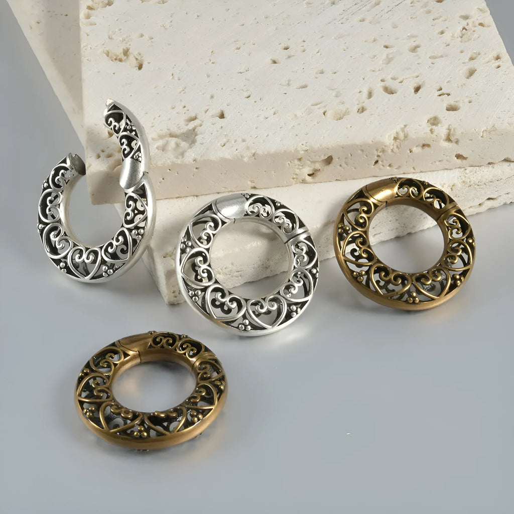 Retro magnetic earrings with heart or lotus design in antique silver or gold finish