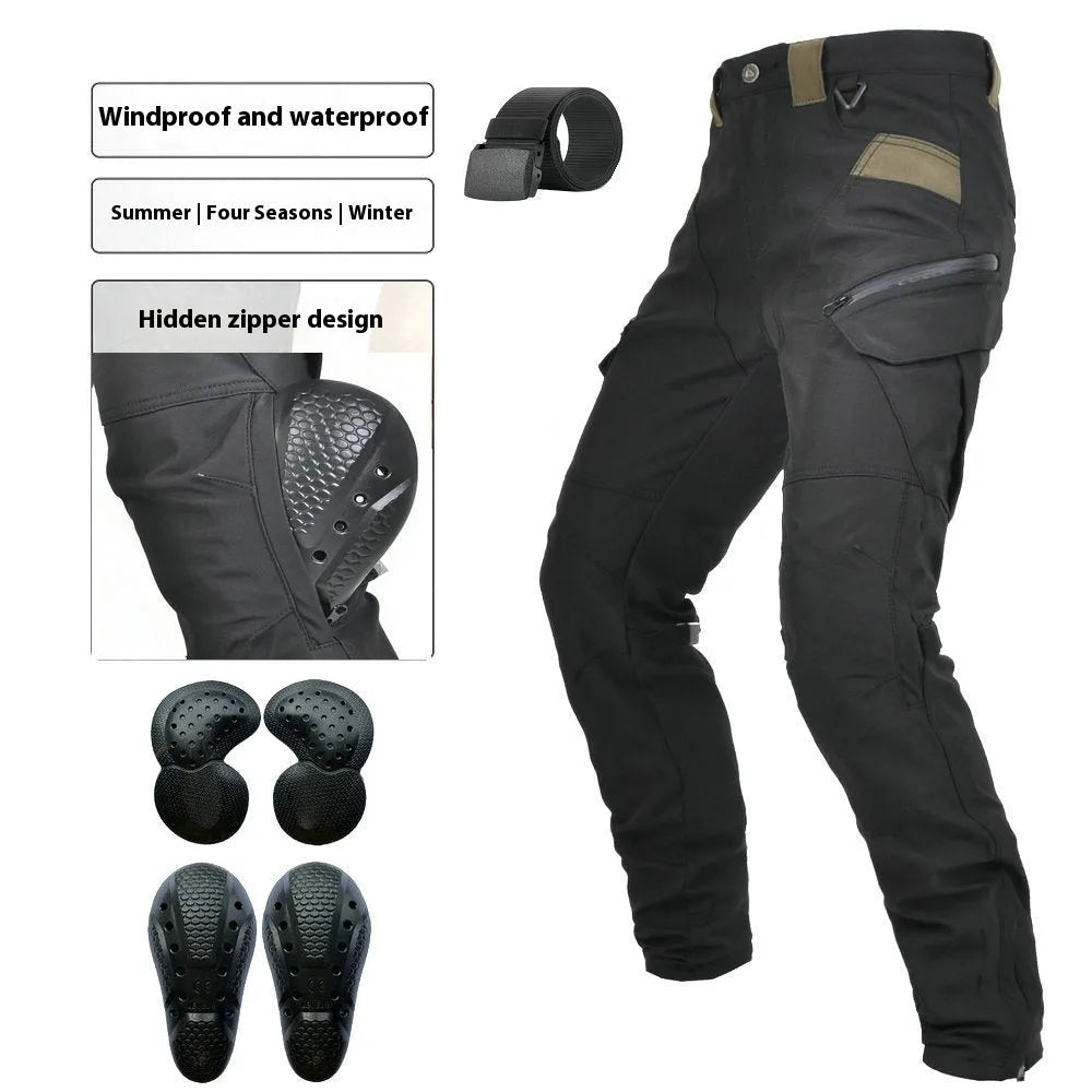 Motorcycle cycling pants in PK-16 green or black with waterproof windproof protection and drop-resistant safety features