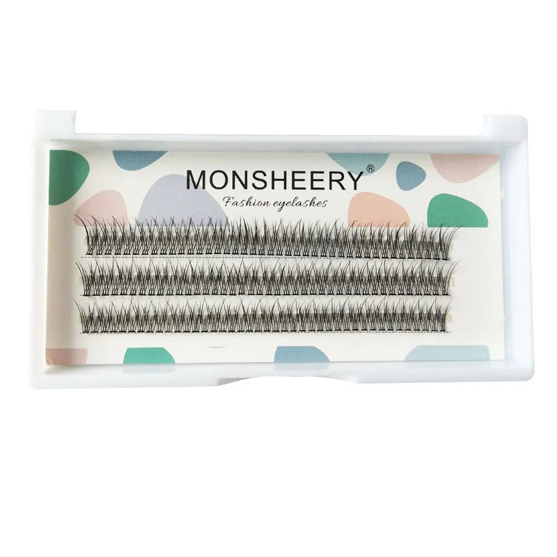 Black V-shaped fairy fishtail false eyelashes showing thick segment design.