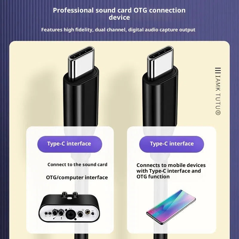 OTG transfer live sound card data cable 1.4m silicone black with Type-C to Apple connector